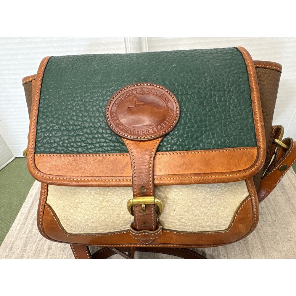 Dooney & Bourke RARE Vintage  Leather Tri-Color Green Cream Crossbody-see pics